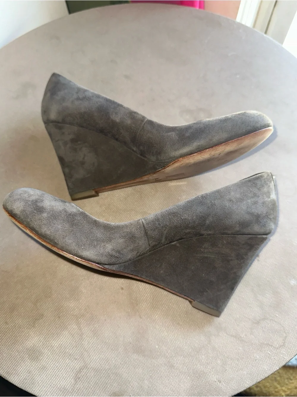 Coach Gray Suede Wedge Pumps